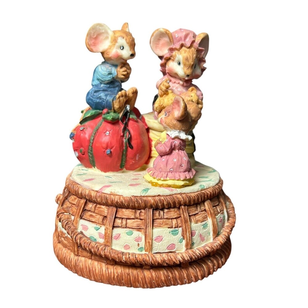 Vintage Three Mouse Mice Music Box Playing "It’s  A‎ Small World" Ceramic